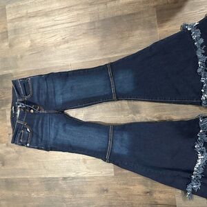 Lucky & Blessed Navy Flare Jeans with Fringe/Fray hem